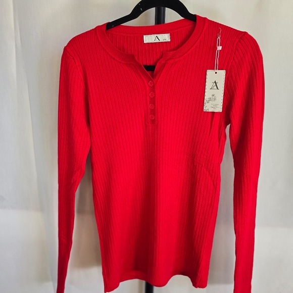 Red Soft Knit Jersey Sweater Blouse - Picture 1 of 2